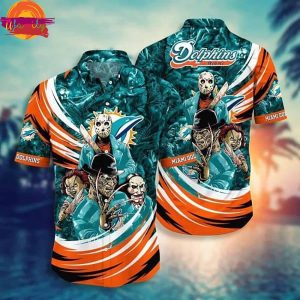 NFL Miami Dolphins Halloween Aqua Orange Hawaiian Shirt