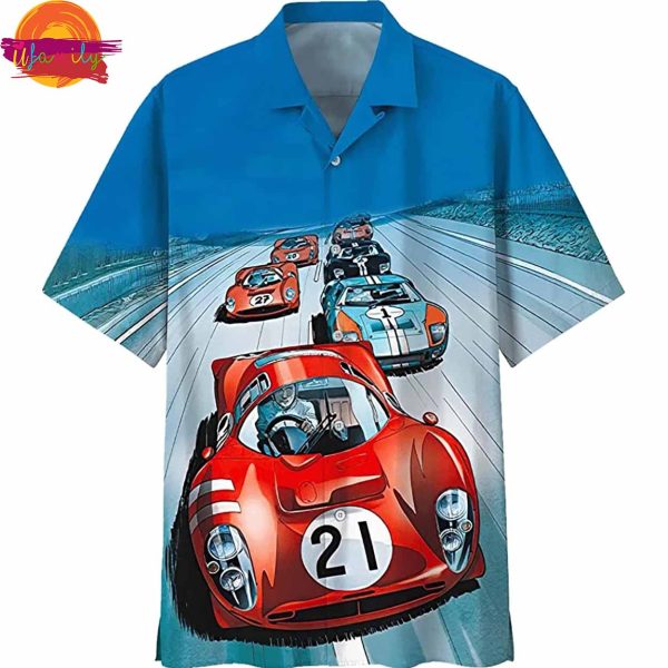 Racing Car Blue Pattern Hawaiian Shirt Style