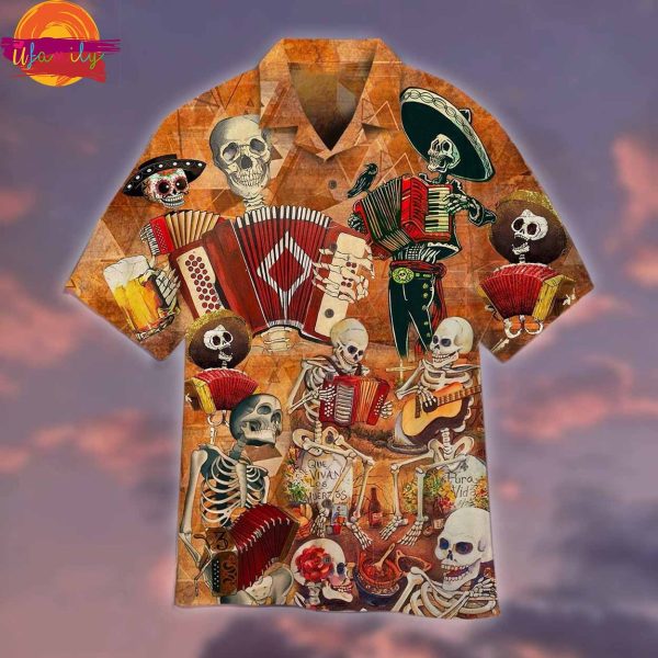 Skull Skeleton Accordion Music Halloween Hawaiian Shirt Style