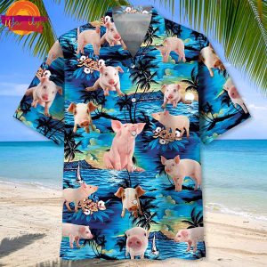 Blue Tropical Pig Hawaiian Shirt Style