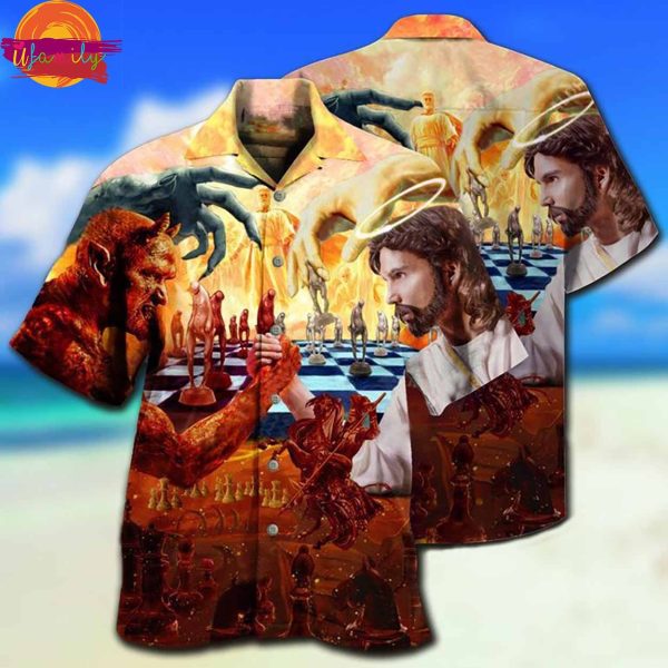 Chess Battle Satan Jesus Cool Hawaiian Shirt Style