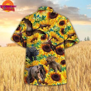 Dinosaur Amidst Sunflowers 3D Hawaiian Shirt Style 2