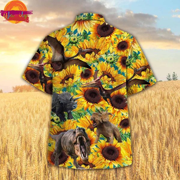 Dinosaur Amidst Sunflowers 3D Hawaiian Shirt Style