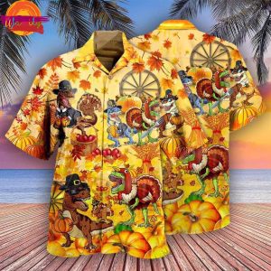 Dinosaur Happy Trexgiving Fall Hawaiian Shirt Style 1