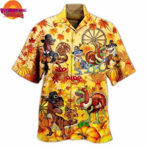 Dinosaur Happy Trexgiving Fall Hawaiian Shirt Style 2