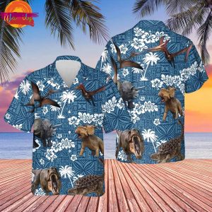 Dinosaur In Tribal Blue 3D Hawaiian Shirt Style