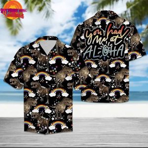 Dinosaur Pattern You Had Me At Aloha Rainbow Black Hawaiian Shirt Style