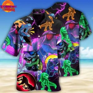 Dinosaur T Rex Neon Art Hawaiian Shirt Style