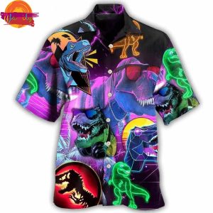 Dinosaur T Rex Neon Art Hawaiian Shirt Style