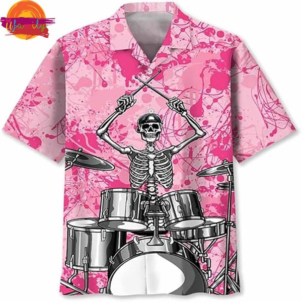 Drum Skull Pink Hawaiian Shirt