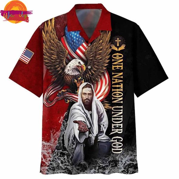 Eagle Jesus Reaching Hand America One Nation Under God Hawaiian Shirt Style