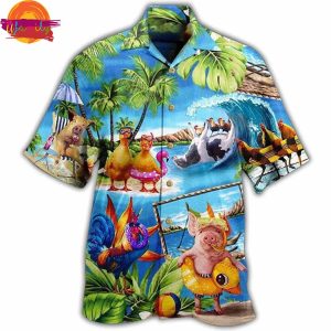 Farm Animals Stay Cool Duck Chicken Pig Hawaiian Shirt Style