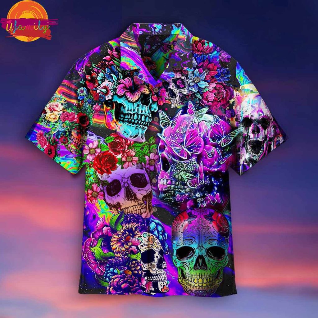 Flowers Hippie Colorful Skull Hawaiian Shirt Style