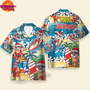 Funny Santa Mele Kalikimaka Christmas In July Surfing Lover Hawaiian Shirt Style 1