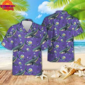 Funny Shark Pattern Purple Hawaiian Shirt