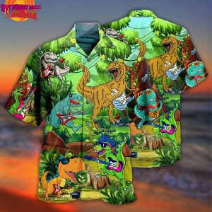 Guitar Dinosaur Play Guitar Like A Star Hawaiian Shirt Style