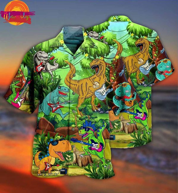 Guitar Dinosaur Play Guitar Like A Star Hawaiian Shirt Style