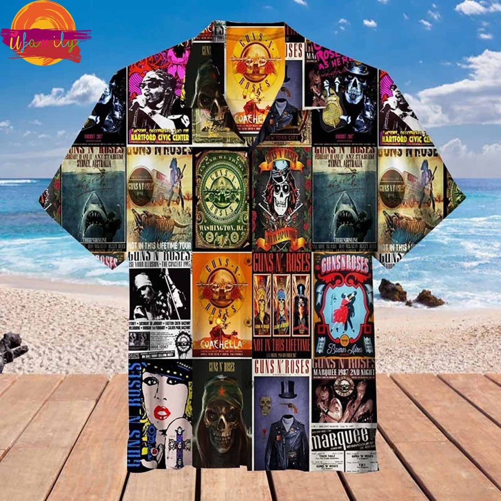 Guns N Roses Tour Poster Collage Hawaiian Shirt Style