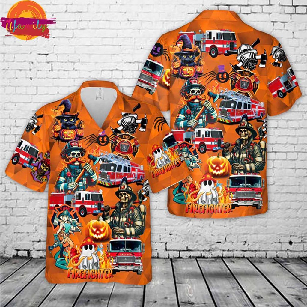 Halloween Fire Trucks Hawaiian Shirt Style