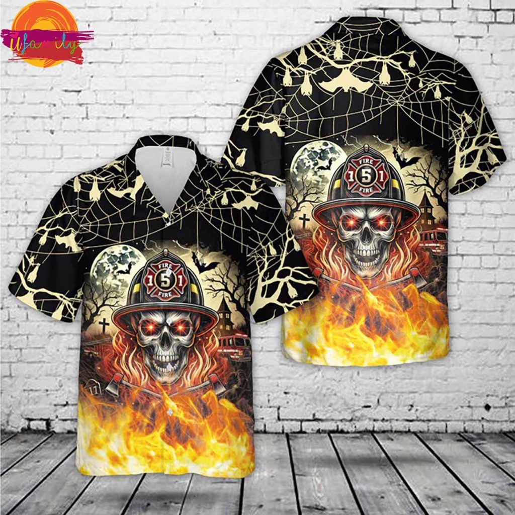 Halloween Firefighter Skull Hawaiian Shirt Style