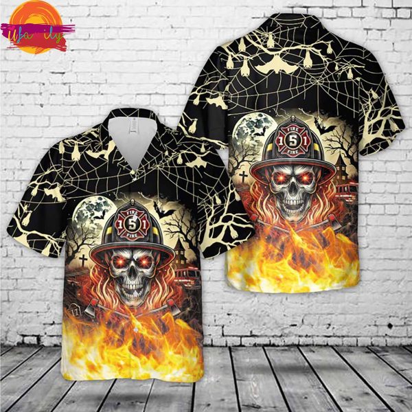 Halloween Firefighter Skull Hawaiian Shirt Style