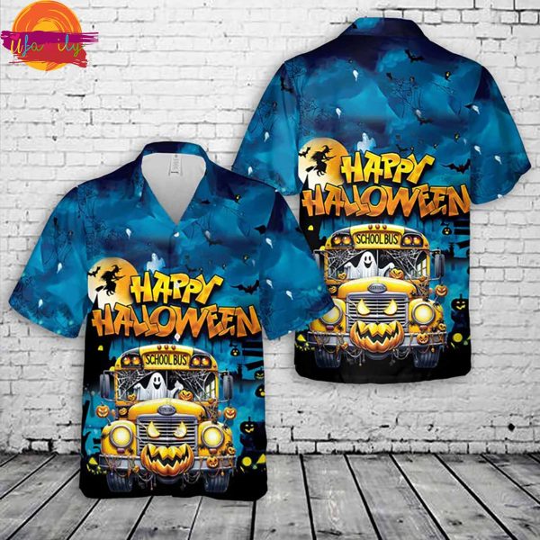 Halloween School Bus Hawaiian Shirt For School