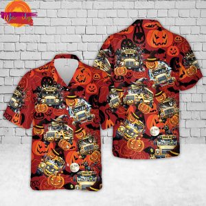 Halloween School Bus Hawaiian Shirt Style