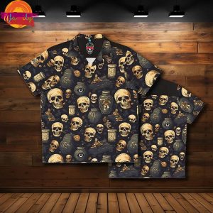 Horror Hawaiian Shirt with Skeletons in the Shadows 1