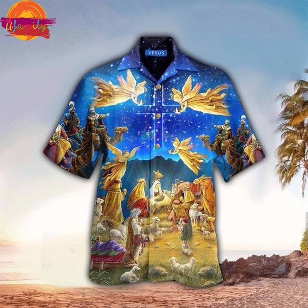 Jesus Was Born Holy Night Angel Hawaiian Shirt Style