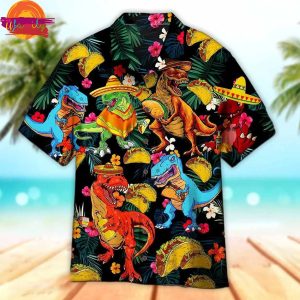 Mens Summer Beach Taco Loving T Rex Dinosaur Hawaiian Shirt