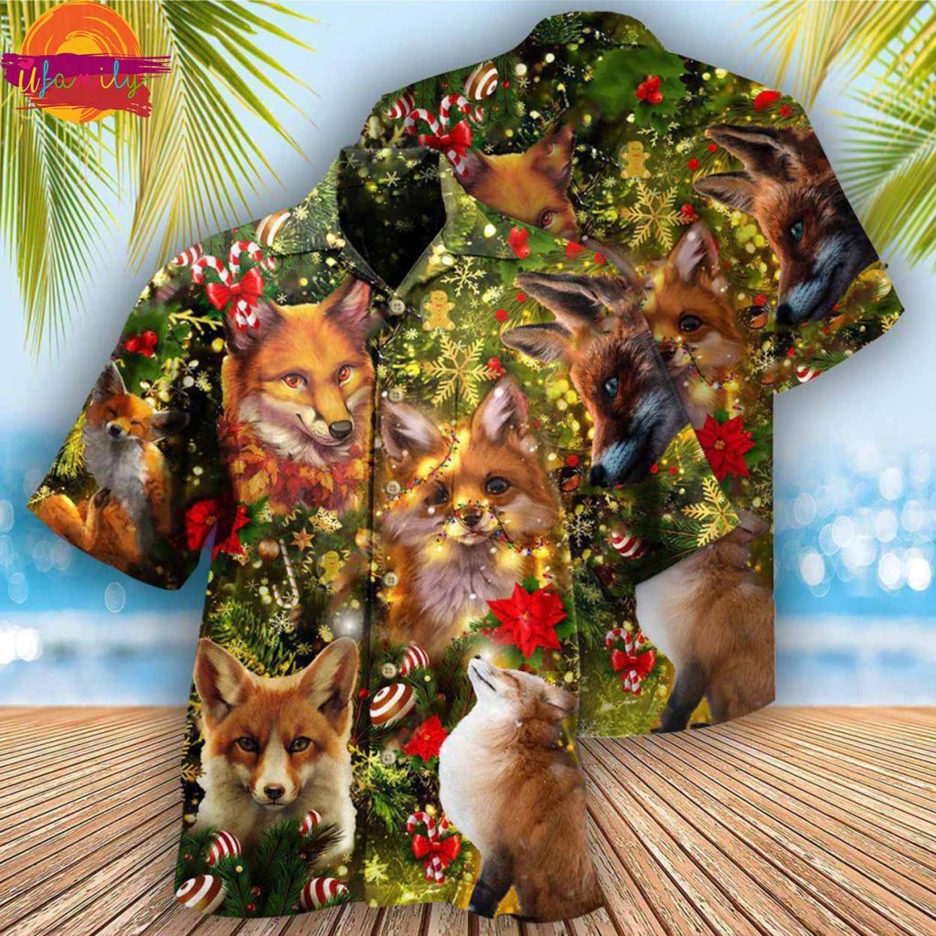 Merry Christmas Fox Mask Hawaiian Shirt Style