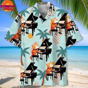 Music Cat Playing Piano Hawaiian Shirt