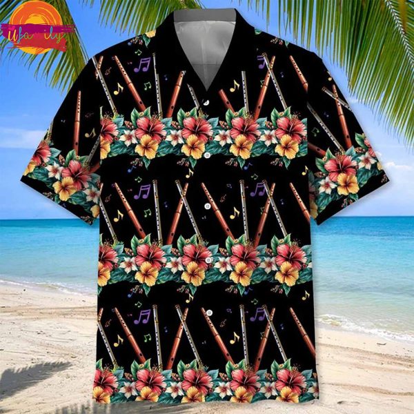 Music Flute Hibiscus Hawaiian Shirt