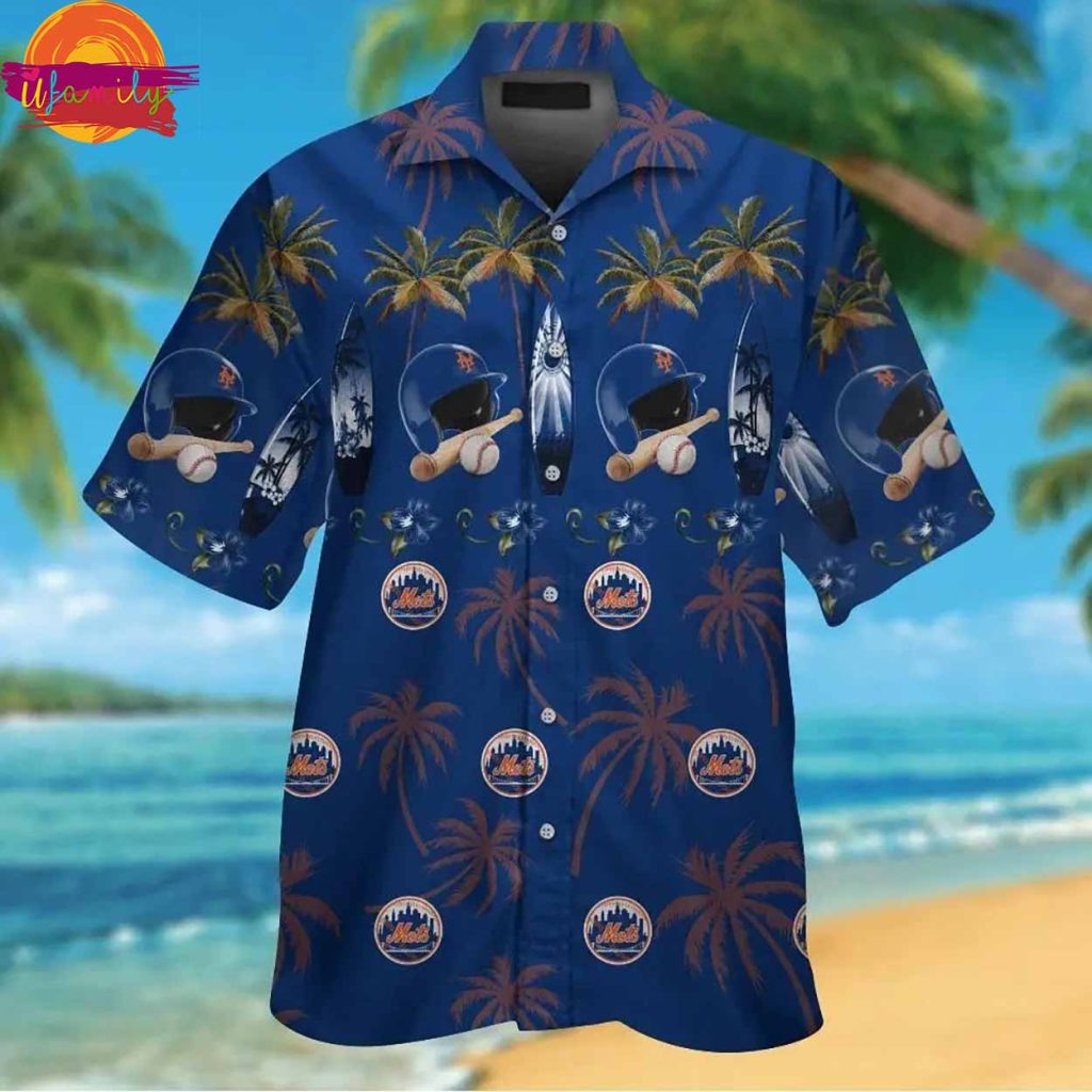 New York Mets Helmet Pattern Hawaiian Shirt Style