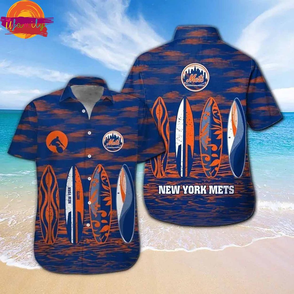 New York Mets Short Sleeve Button Up Tropical Hawaiian Shirt Style