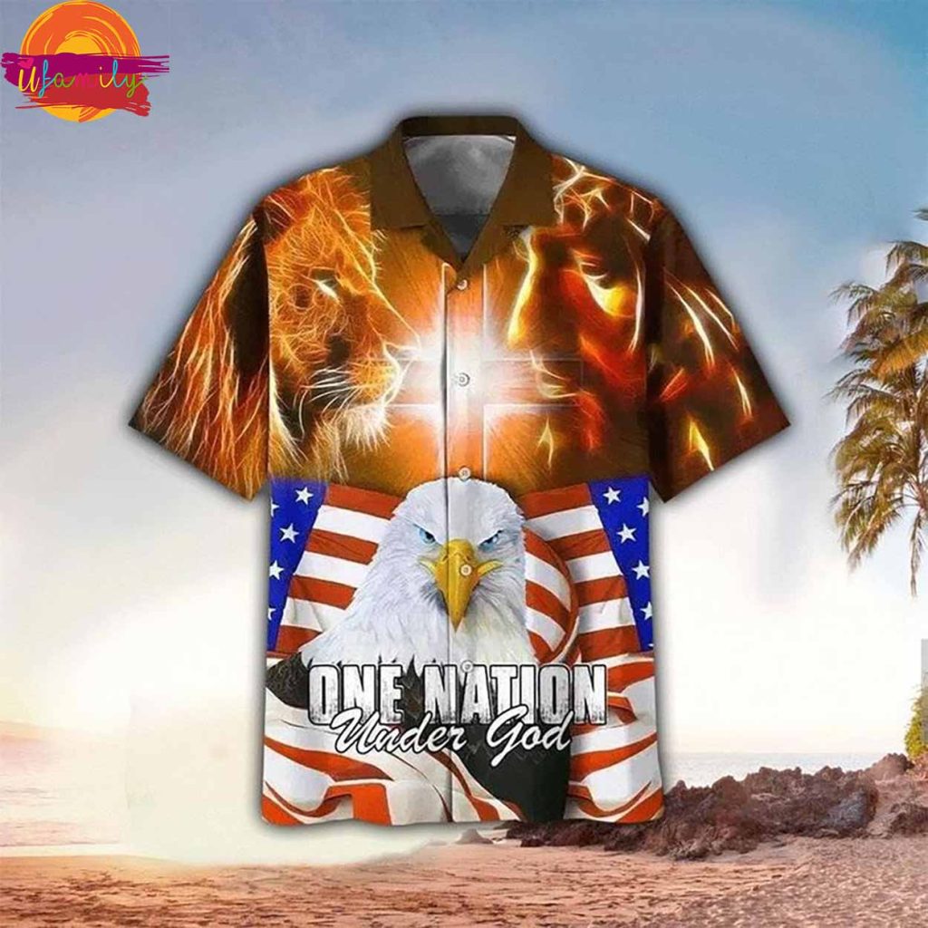 One Nation Under God Lion Eagle Jesus Hawaiian Shirt Style