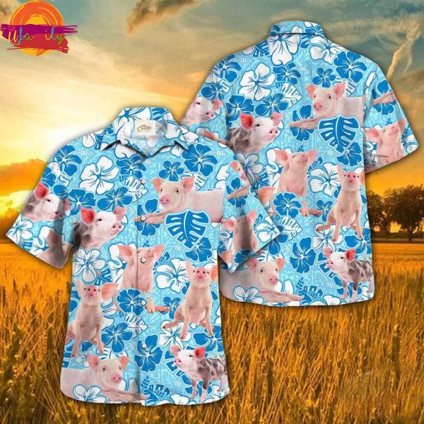 Pig Blue Floral Hawaiian Shirt For Farmers