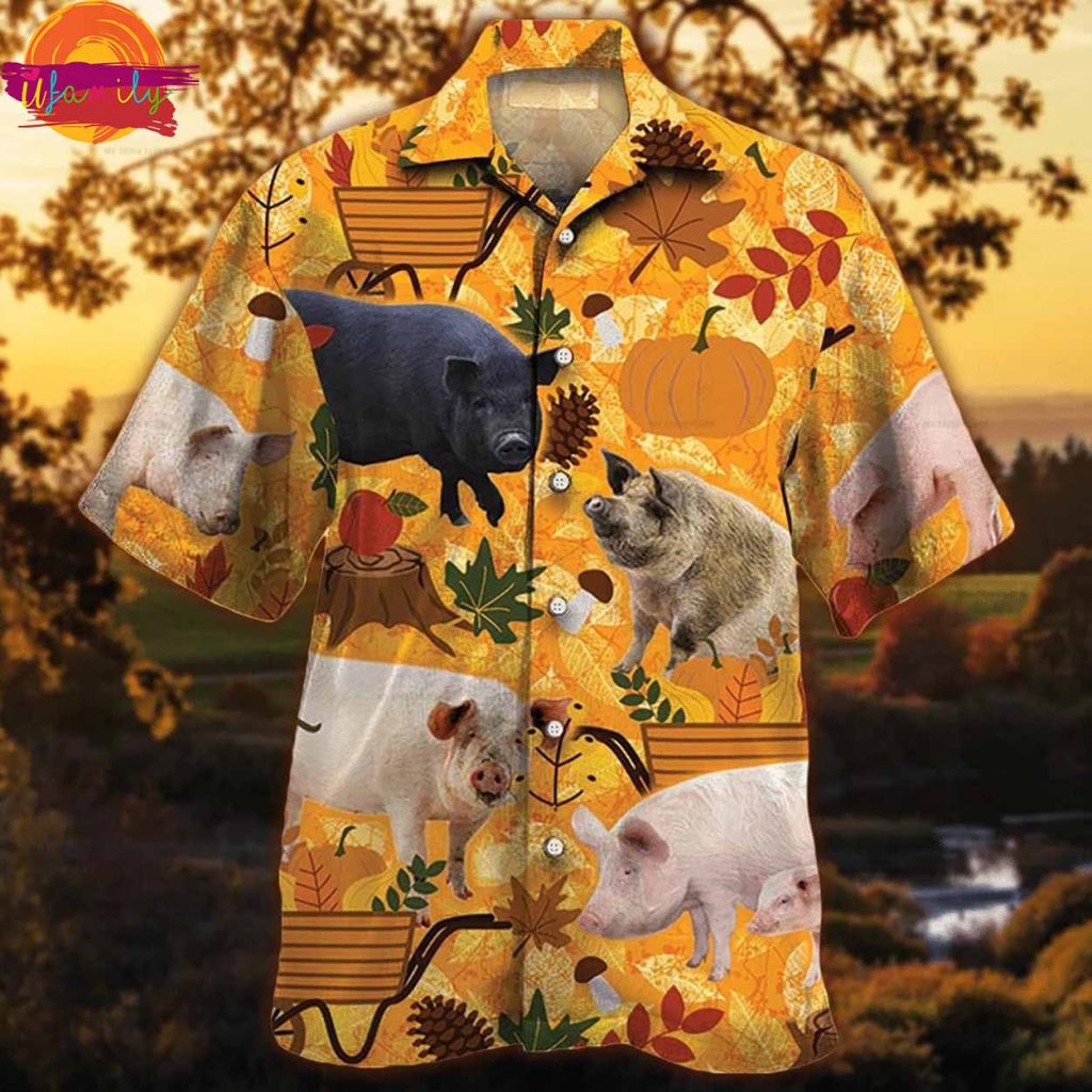 Pig Lovers Orange Nature Autumn Beach Summer 3D Hawaiian Shirt