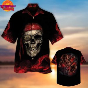 Pirate Skull Red Hawaiian Shirt For Adult