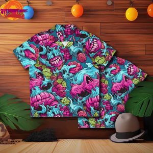 Scary Movie Zombie Brain Hawaiian Monster Horror Button Shirt Style 1