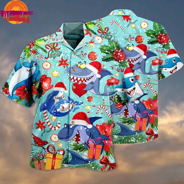 Shark Love Christmas Hawaiian Shirt Style