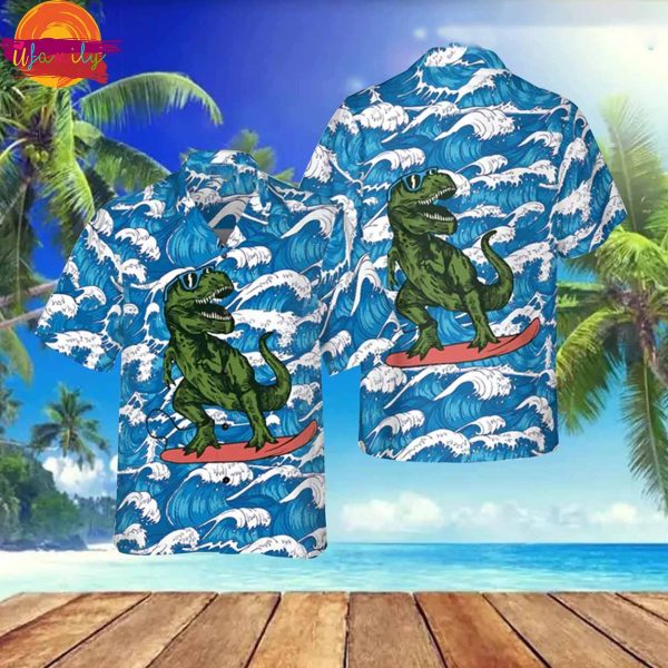 Surfing T Rex Dinosaur Hawaiian Shirt Style