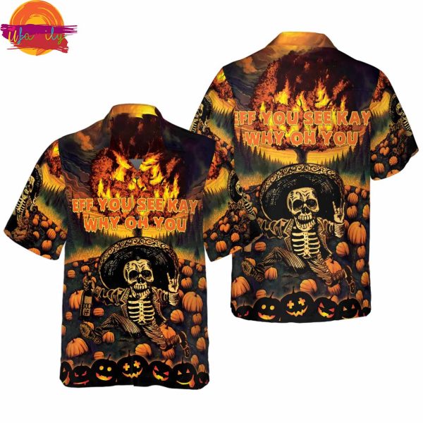 The Burning Pumpkin Sky Skeleton Halloween Hawaiian Shirt Style