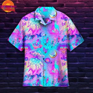 Trippy Hippie Mushrooms Neon Peace Hawaiian Shirt Style