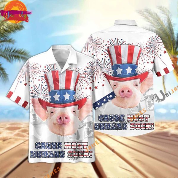 Uni Pig Happy 4th July Hawaiian Shirt Style