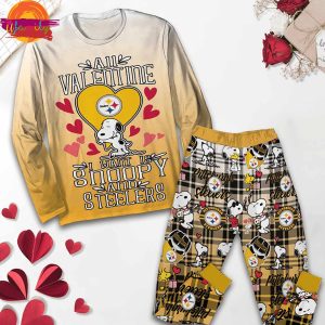 All Valentine I Want Is Snoopy And Pittsburgh Steelers Long Sleeve Pajamas Set 1