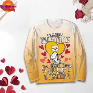 All Valentine I Want Is Snoopy And Pittsburgh Steelers Long Sleeve Pajamas Set 2