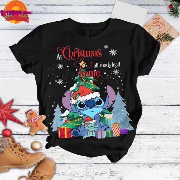 At Christmas All Roads Lead Home Stitch T Shirt Pajama Set