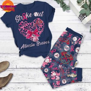 Atlanta Braves Strike Out Breast Cancer T Shirt Pajama Set 1