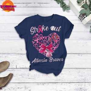 Atlanta Braves Strike Out Breast Cancer T Shirt Pajama Set 2